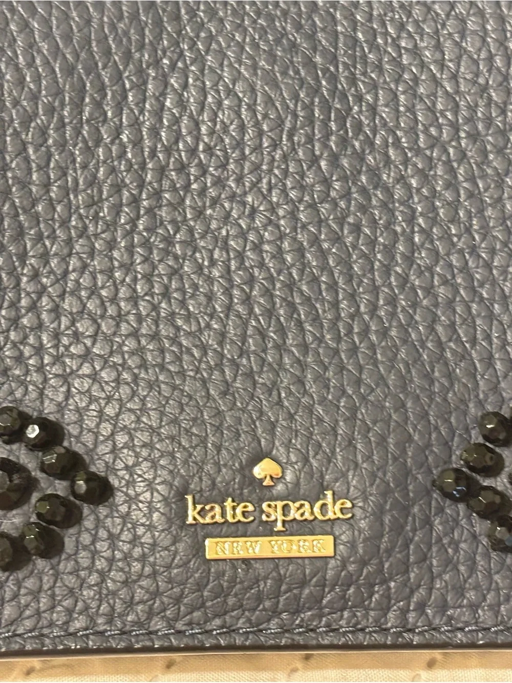 Kate Spade Navy Jeweled Pebble Leather Wristlet